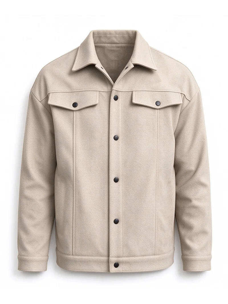 Herrenjacke aus gebürstetem Polyester, Reversjacke mit Knopfleiste/Reißverschluss und Tasche, bequeme, lässige Herbst- und Winterjacke für Büro und Business – Detail 25