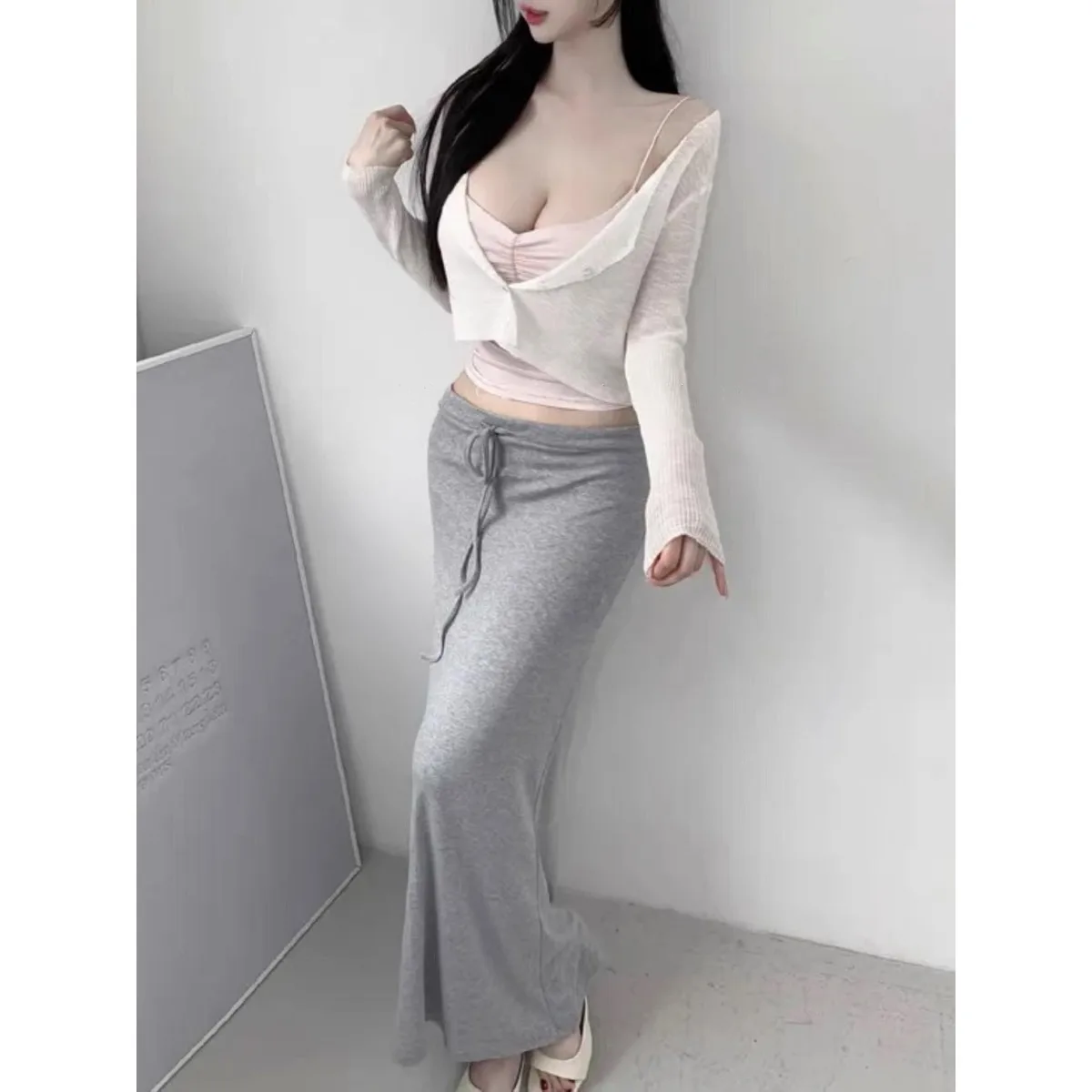 Low Waist Fish Tail Half Skirt Draped Thin Casual Lazy Style Autumn New Arrival Korean Version Women's Skirt H Type