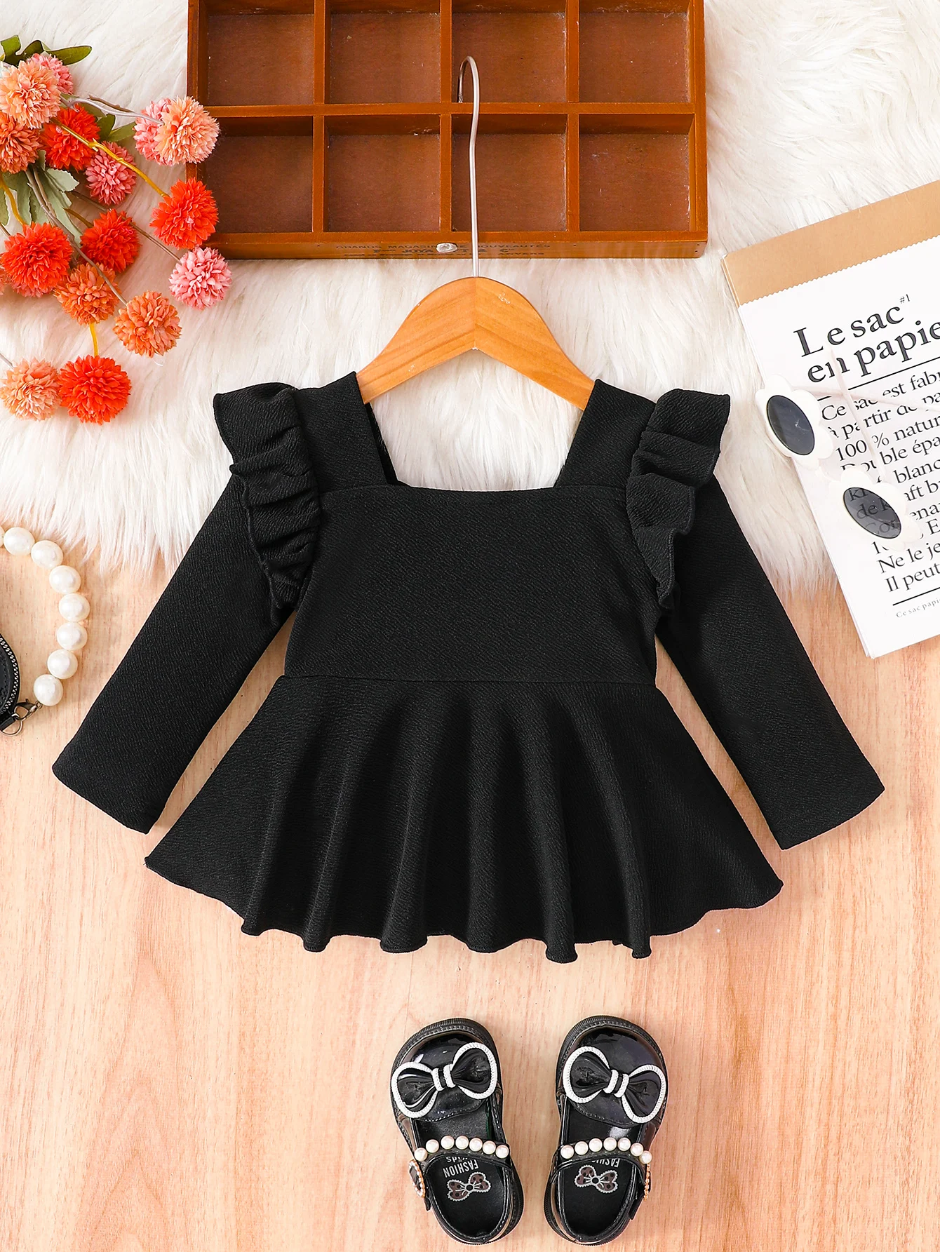 Baby Girl Spring Autumn Long Sleeve Top with Lace Hem And Fairy Wings Design Cute Clothes for Newborn Boys And Girls