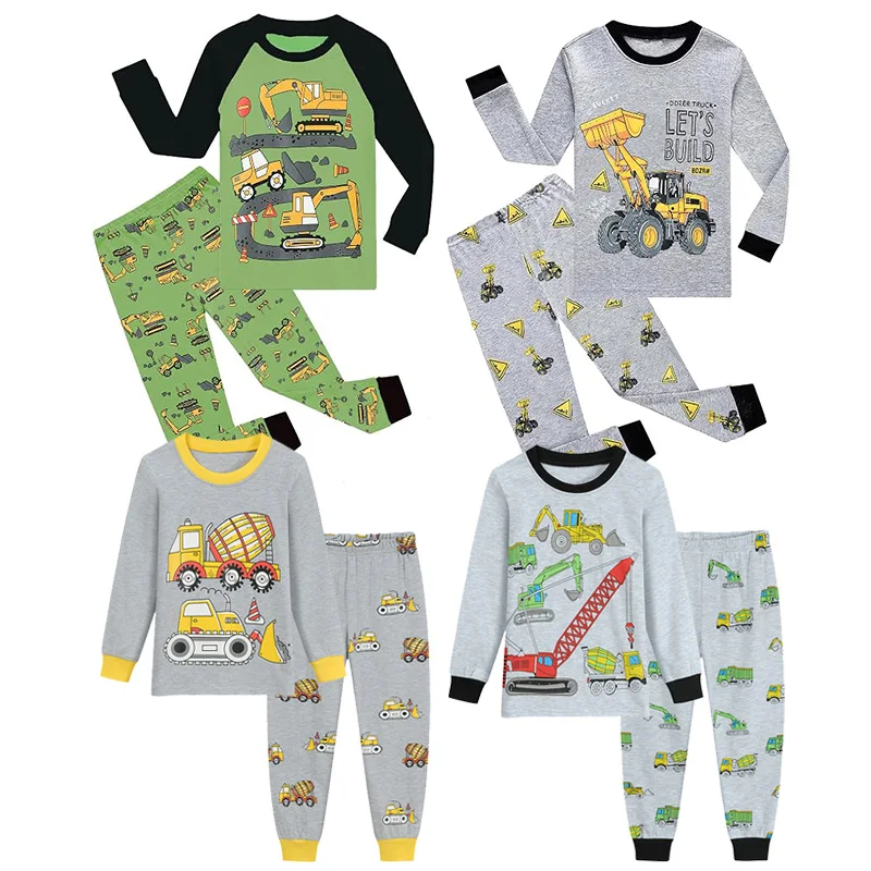 Little Hand Boys Construction Pajama Set Engineering Long Sleeve 2pcs Pjs Cotton Sleepwear for Toddler Kids Clothes 2 to 7 Years