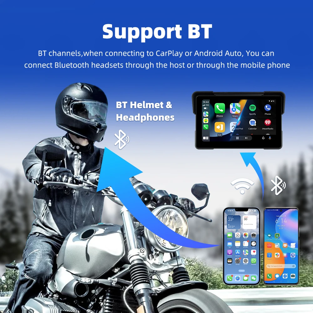 EKIY 7 Inch Motorcycle Carplay Navigation GPS Android 13.0 2+32GB Wireless Apple Carplay Android Auto Motorcycle Touch Screen