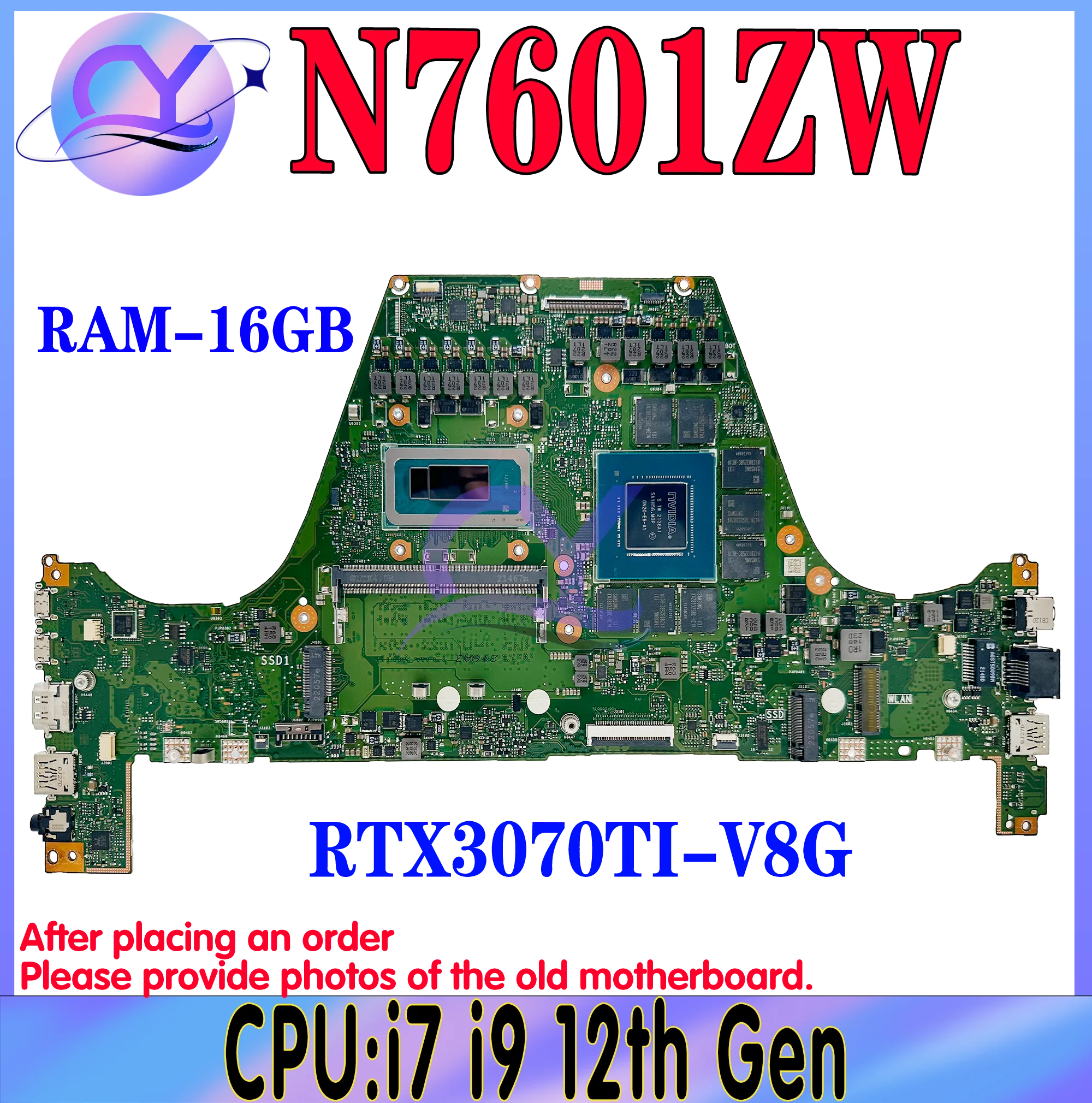 K6501ZM Mainboard For ASUS N7601ZM N7601ZW N7601ZMB N7601ZWB K6501Z N7601Z Laptop Motherboard i7 i9 12th Gen RAM-16GB