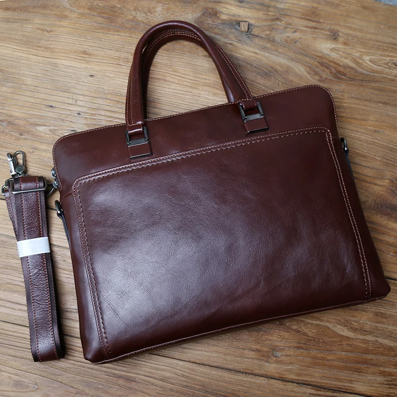 Nzpj Vintage Echt leder Herren Aktentasche natürliche Rindsleder horizontale Handtasche Business Umhängetasche lässige Computer tasche – Detail 18