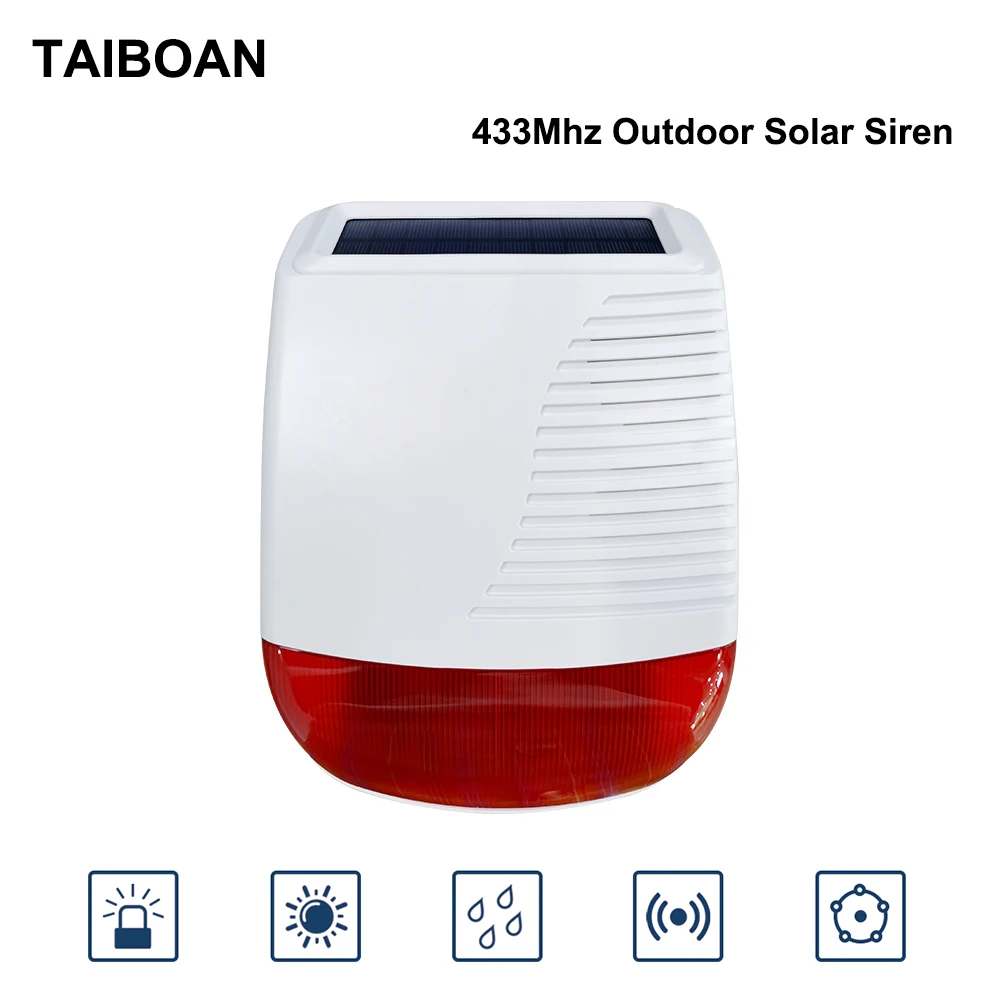 

TAIBOAN 433MHz Wireless Solar Strobe Siren Waterproof Alarm Horn For Tuya PG103 107 G30 G50 Home Burglar Wifi GSM Alarm System