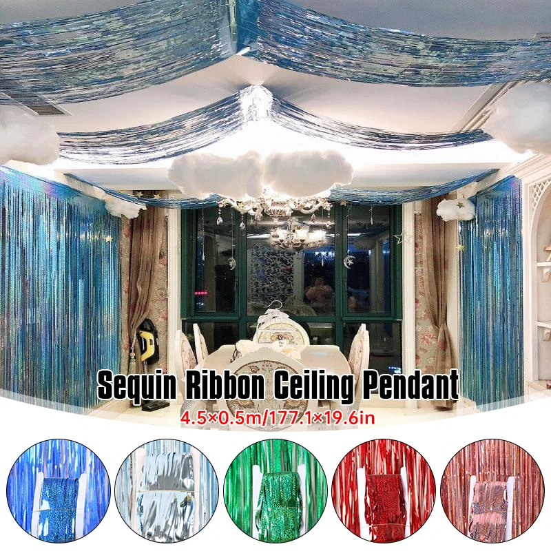 

Mirror Sequin Tassel Curtain Shiny String Wave Flash Line Ribbon Hotel Shopping Mall Wedding Party Stage Decor Ceiling Fittings