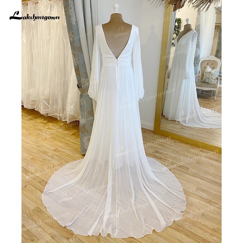 Robe de mariée Simple pour femmes, ligne a, Sexy, décolleté en v profond, dos nu, élégante, manches lanternes, ceinture plissée, 2023