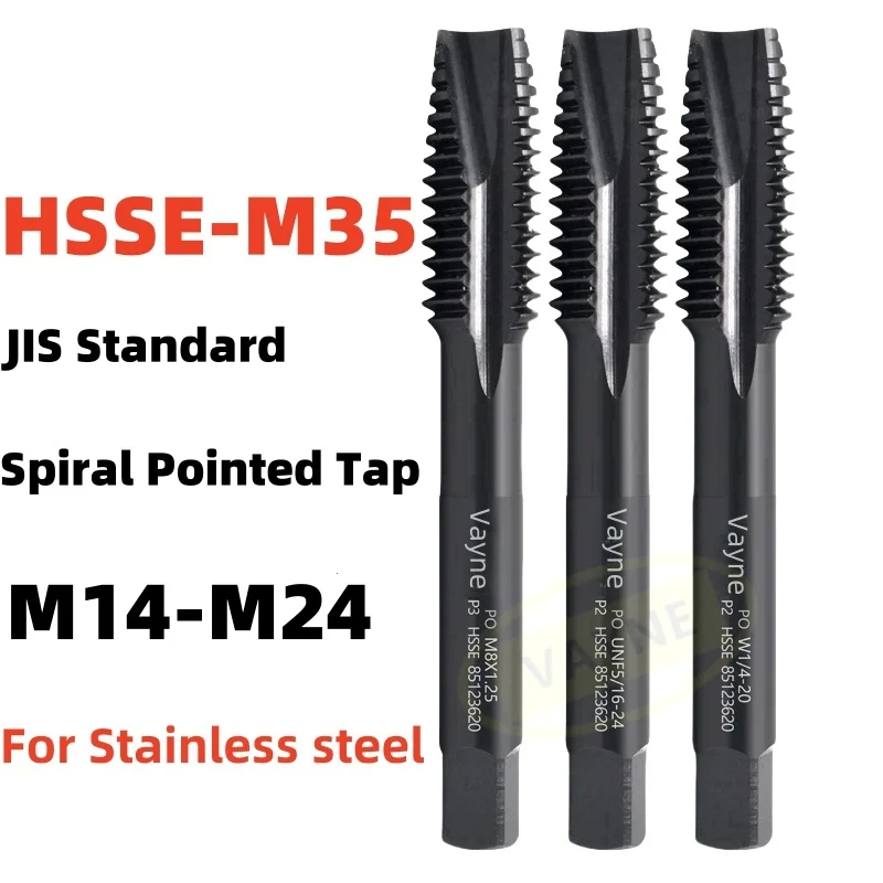 1pcs HSSE-M35 JIS Standard With INOX  Spiral Fluted TapSpiral Pointed Tap M14 M16 M18 M20 M22 M24 Machine Thread Tap For Steel