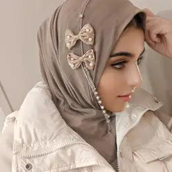 New Summer Bow Muslim Scarves Soft Cap Hijabs For Women