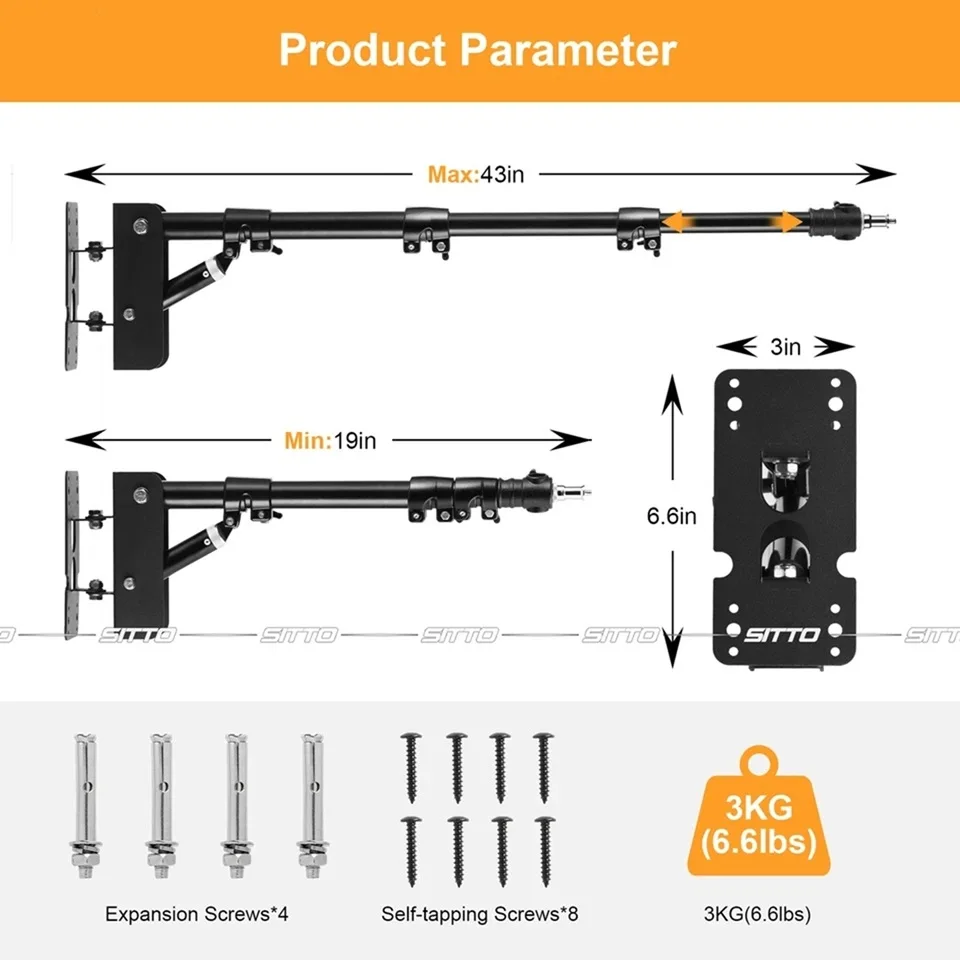 Selens 100/130/180cm Wall Mount Boom Arm Ceiling Light Stand Extensions Wall Bracket For Photography Studio Softbox Strobe Ring