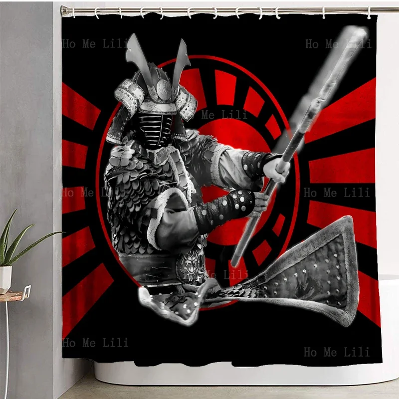 Japanese Style Red Sun Samurai A Heroic Posture In Full Armor Shower Curtain By Ho Me Lili For Bathroom Decor