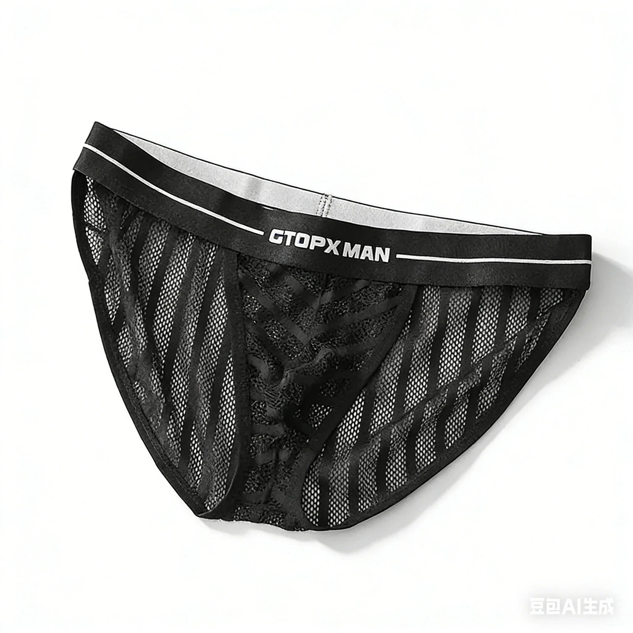 Men Striped Mesh Briefs, Low‑rise See‑through Fishnet U‑pouch Elastic Waist Triangle Underwear