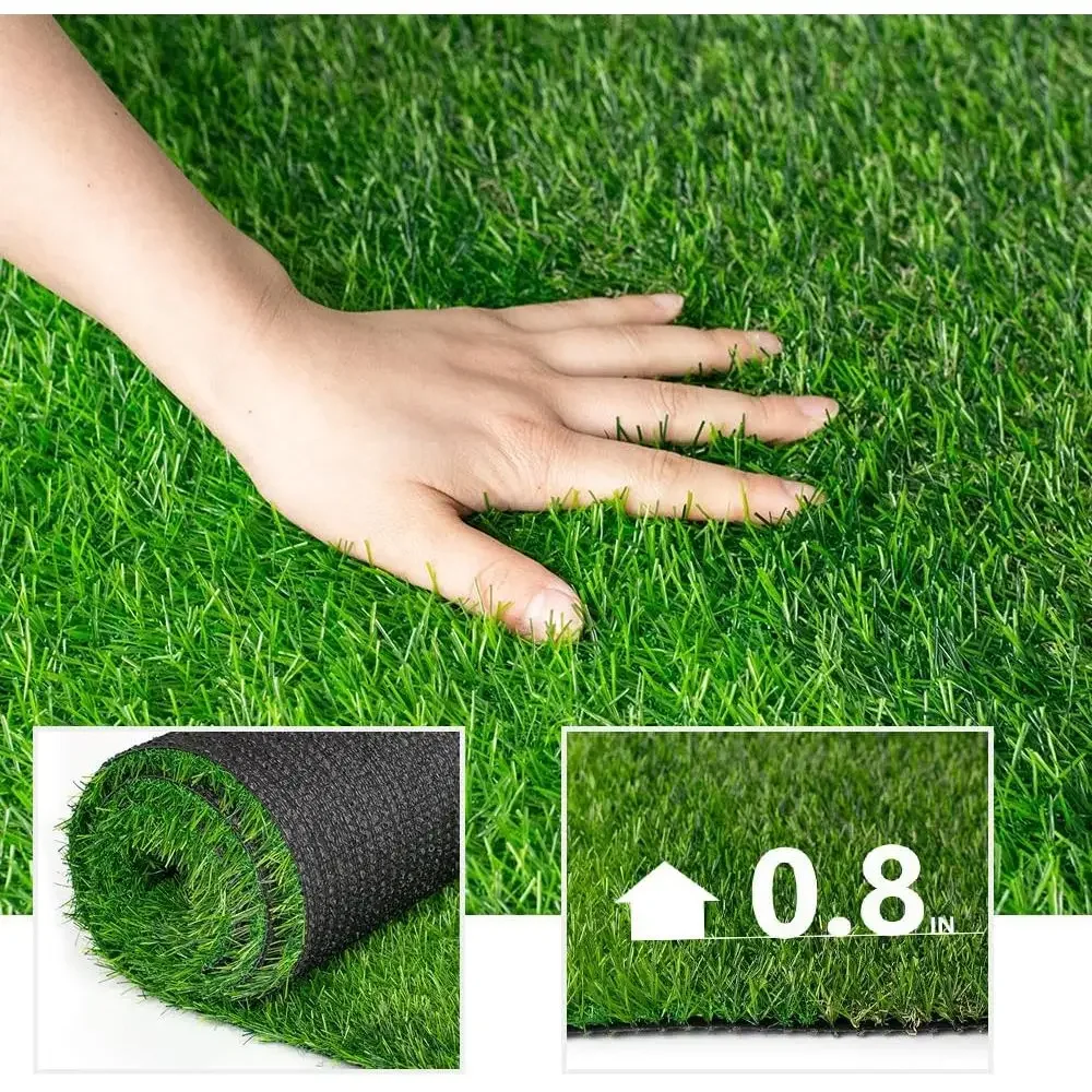 Green Zebra Stripe Outdoor Artificial Grass Mat, 0.8 Pile, Suitable for Patio, Balcony, Pool, and Playground