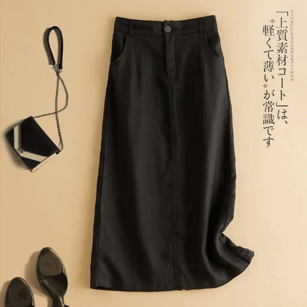 

Simple Solid Color Cotton Linen Skirt Mori Style Artistic Retro Mid-Length Loose Casual A-Line Skirt for Women