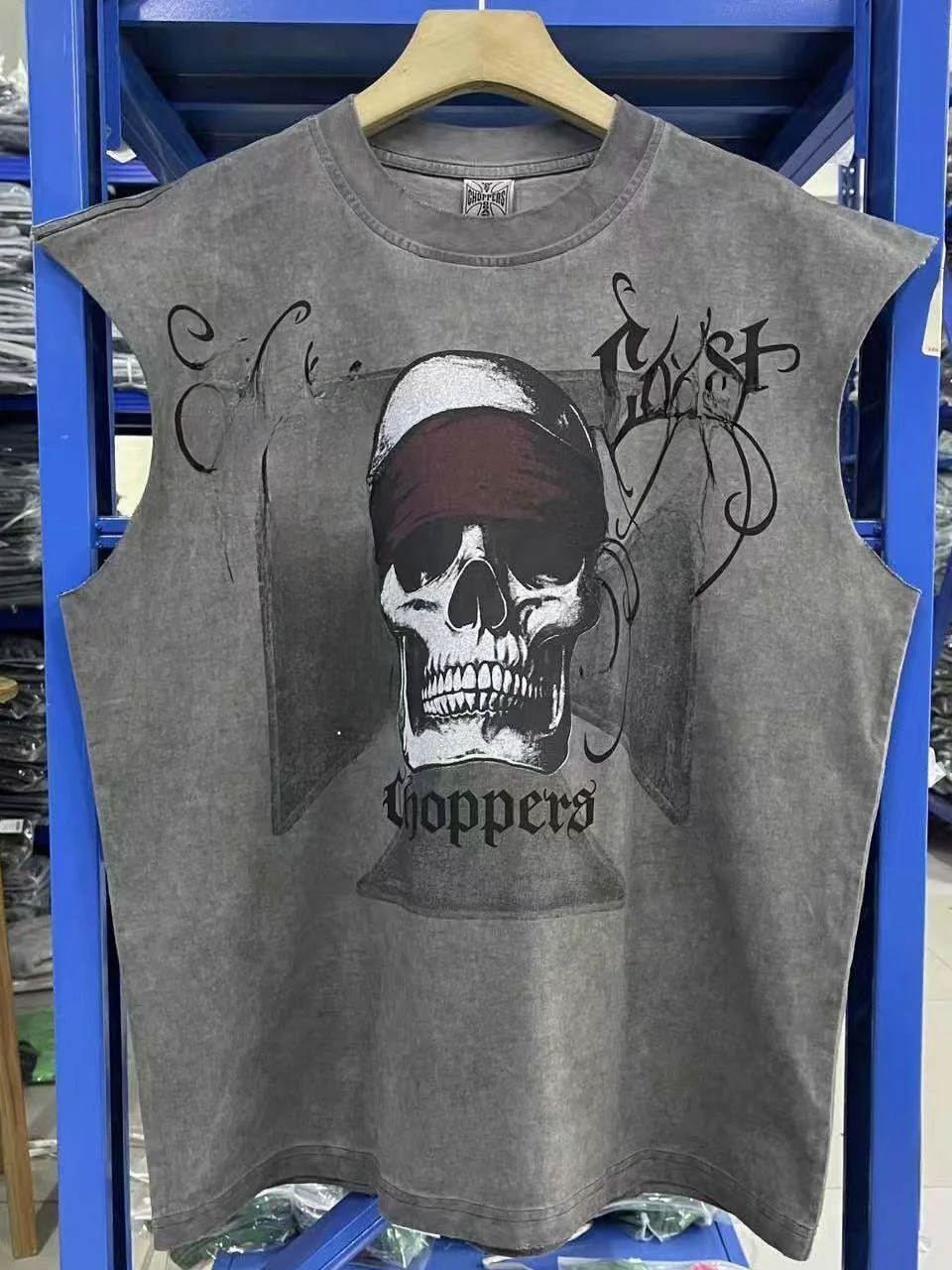West Coast Choppers Skull Print Sleeveless T-Shirt Unisex Washed Casual Loose Fit Vest Cotton Short Sleeve round Neck Tee