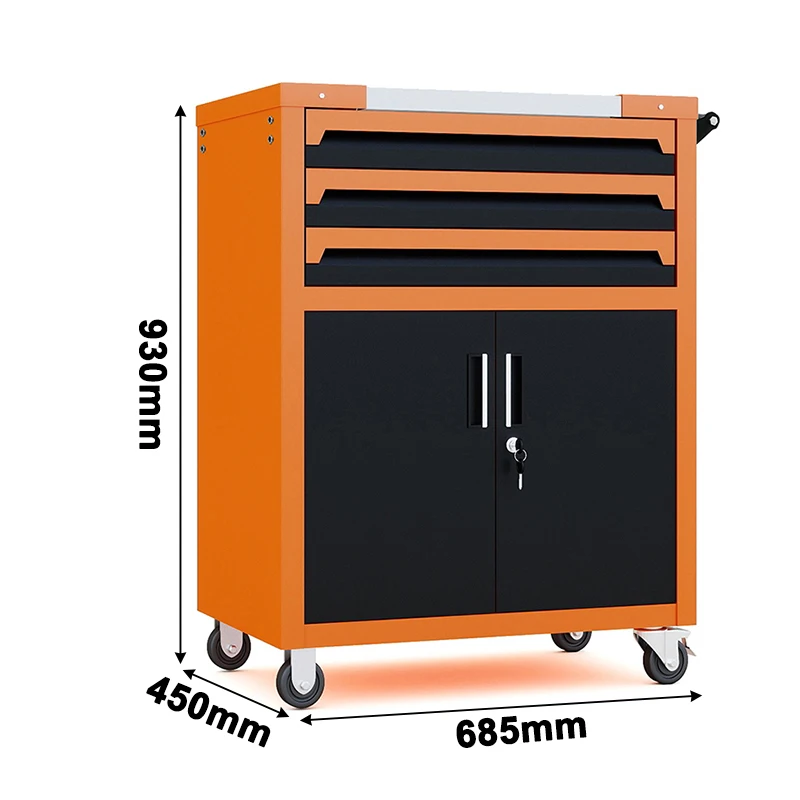Multifunctional Modular Metal Powder Coated Workshop Tool Cabinet 3 Drawers Wheeled Lockable Strong Load Capacity OEM/ODM Garage