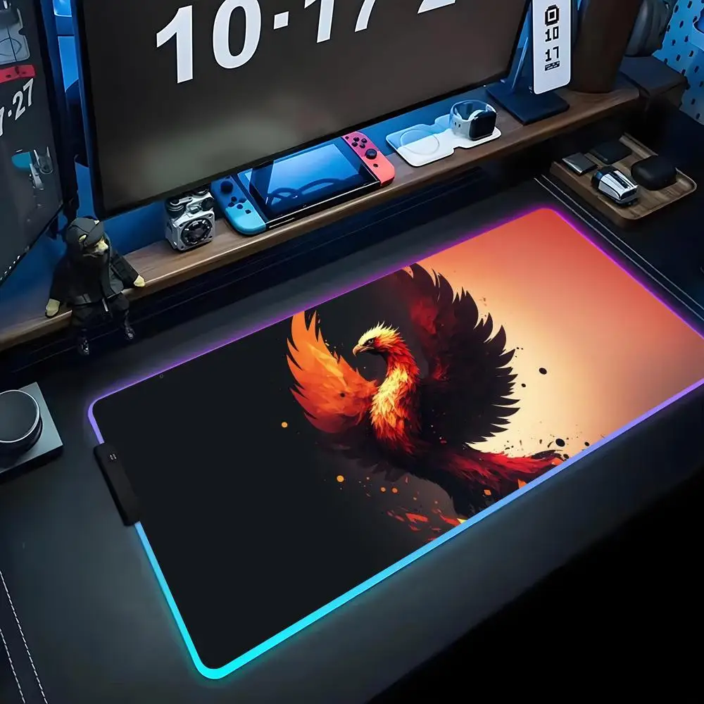

phoenix Mouse Pad RGB Gaming Mousepad Big LED Pad PC Desk Mat Luminous Mouse Pad Large Keyboard Mats Table Rug With Backlit