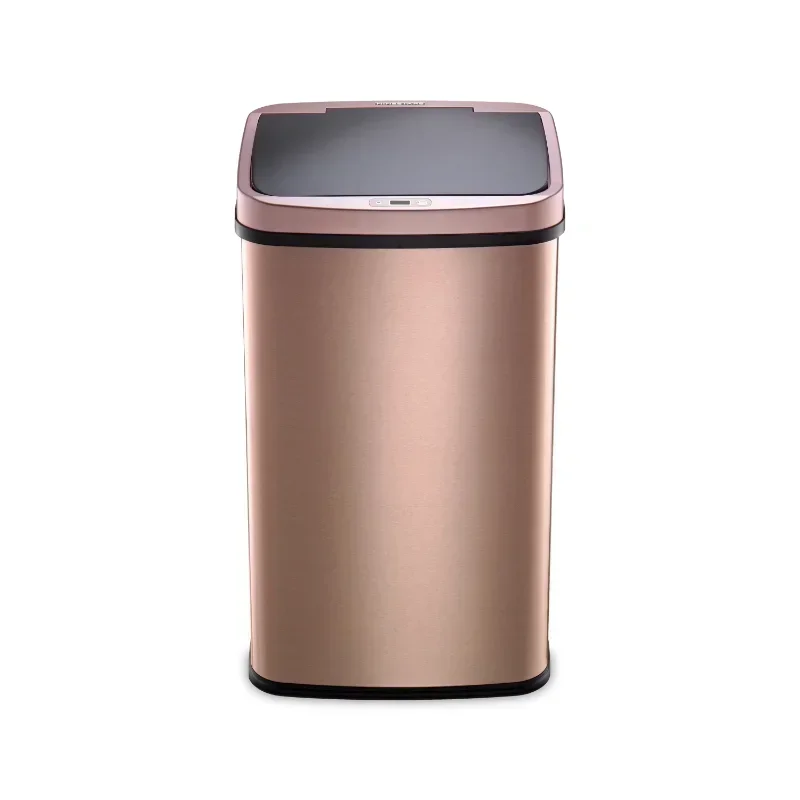 Nine Stars Motion Sensor Rectangular Kitchen Garbage Can, Stainless Steel, 13.2 Gal Trash Bin（Gold /Gun Metal Trim）Optional