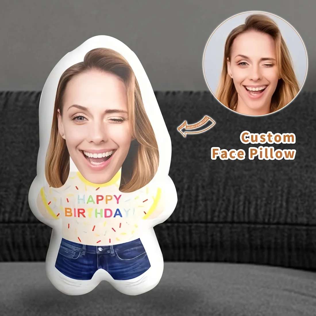 

1pc "Happy Birthday!" portrait customized double-sided printed pillow, Mother's Day creative photo customized humanoid printed p