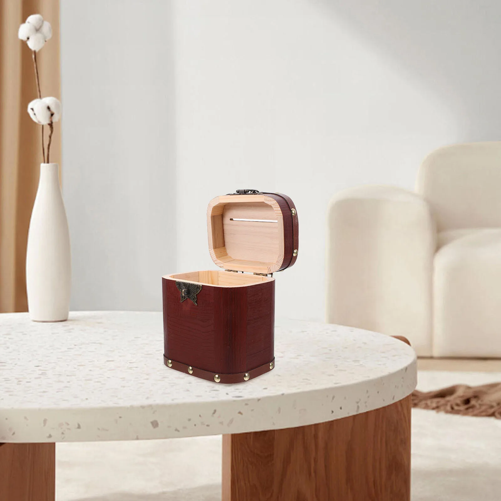 Hucha de madera Retro con cerradura y llave, banco de ahorro resistente para niños, decoración de habitación, herramienta educativa de enseñanza de finanzas pequeña