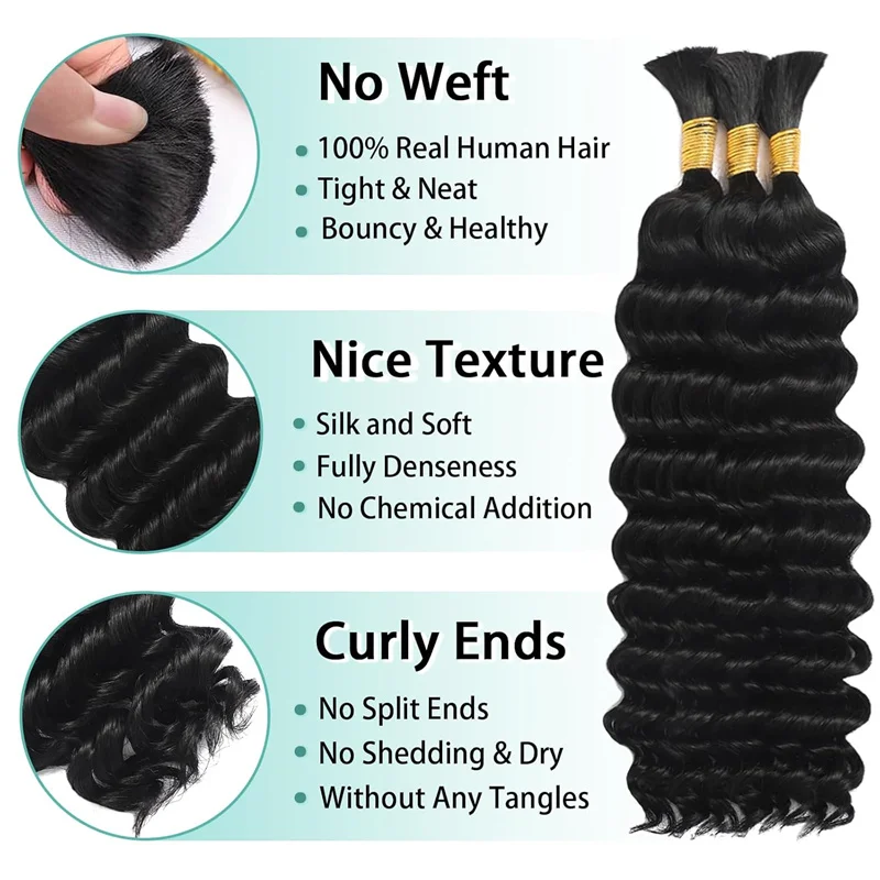 CUBIC Water Wave Bulk Human Hair Braiding YMS Wholesale Curly Boho Knotless Braids Human Hair Bulk Extensions No Weft 100g/2pcs