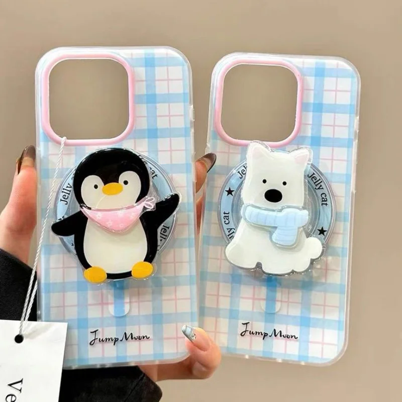 INS Cute Cartoon Penguin Dog For Magsafe Griptok Holder CellPhone Finger Ring Stand Support For iPhone 16 Samsung Girl Bracket