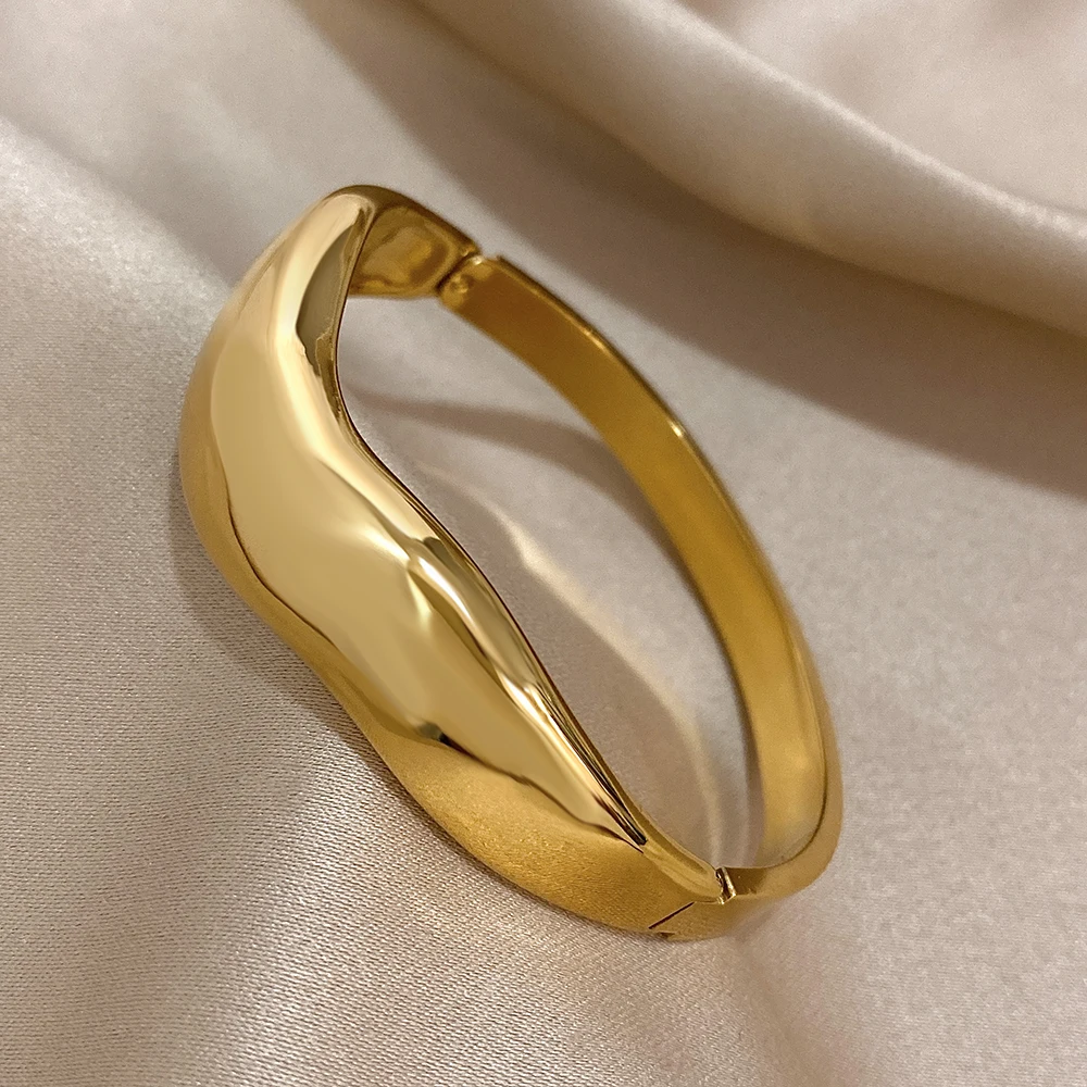 Simple Pearl Rhinestone Stainless Steel Wide Bracelet For Women Men Fashion Zircon Waterproof Couple Wrist Bangle Jewelry Gift #5