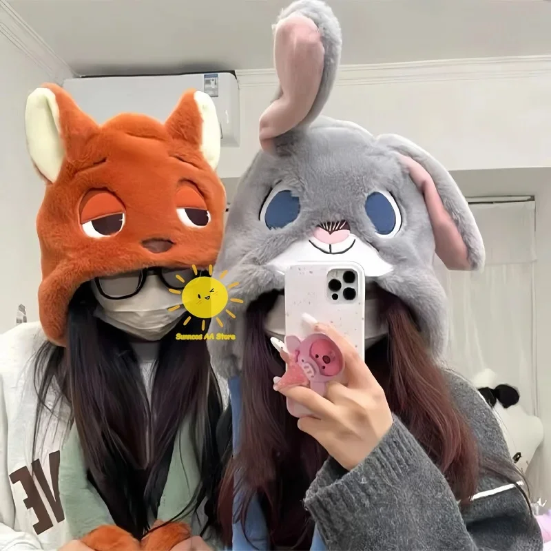 Premium Outfit Beast Kingdom Props Plush Zootopia Cosplay Warmth Headwear Movable Ears Nick Judy Hat Halloween Gifts