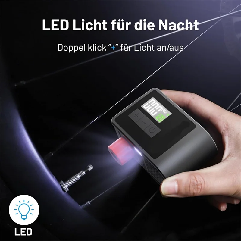 

LED Light Integrated Mini Electric Bike Pump, 120 PSI, Auto-Shut-Off Pressure Gauge Chargers For Road Bikes