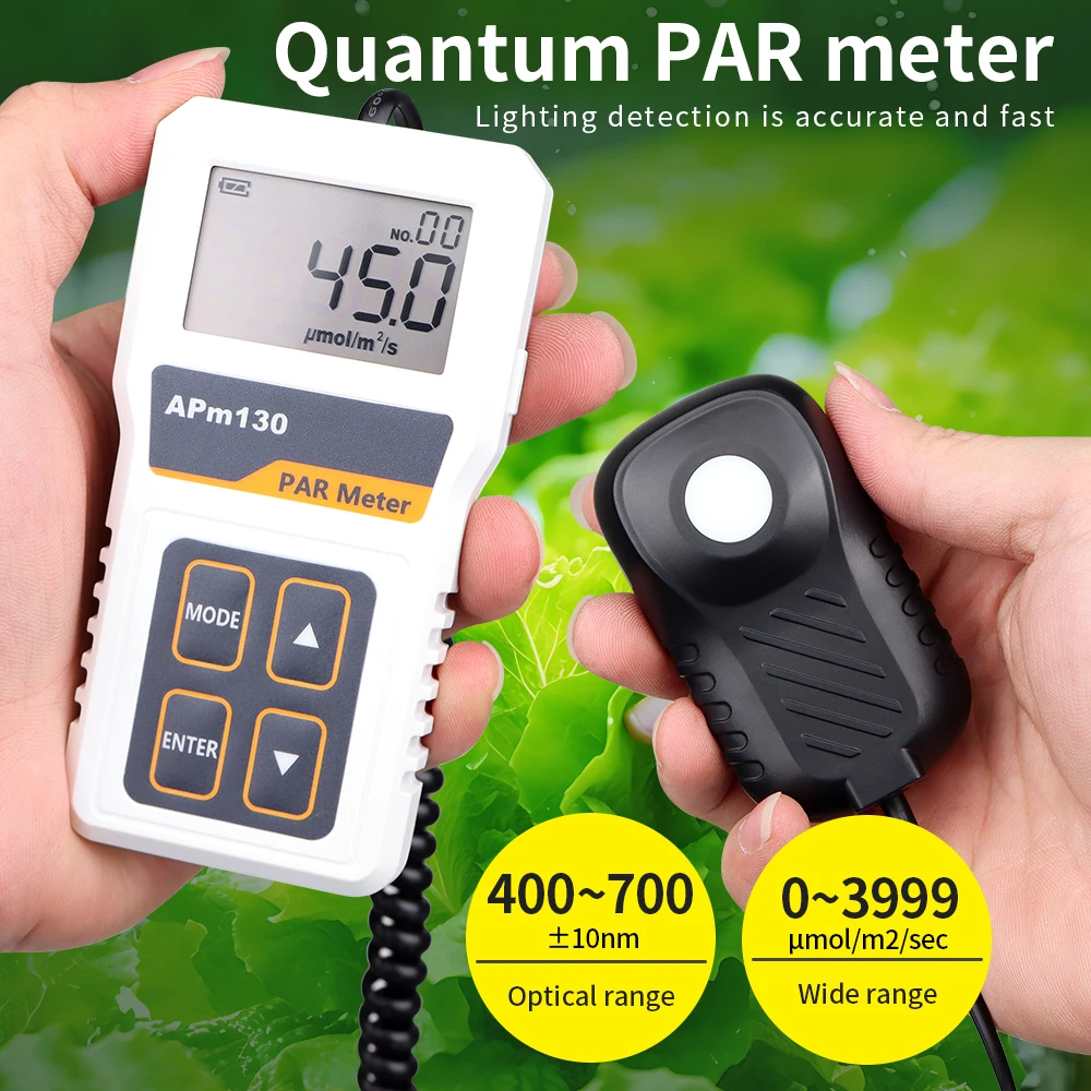 APM130 Digital Light Energy Meter Quantum PAR Meter High Precision Light Intensity Tester PPFD Measurement for Plants Greenhouse