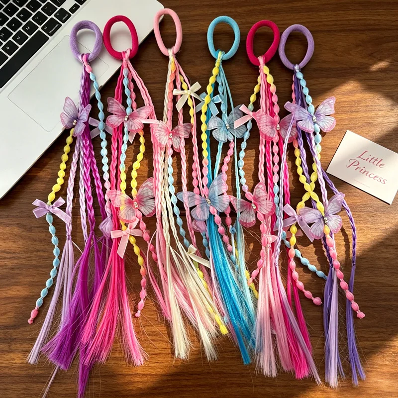 Neue 1-teilige geflochtene Perücke für Mädchen, Pferdeschwanz mit Schmetterlingsperlen, langer Quasten-Haarschleife für Frauen, Kleinkinder, Kinder, Party, Halloween, Cosplay – Detail 1
