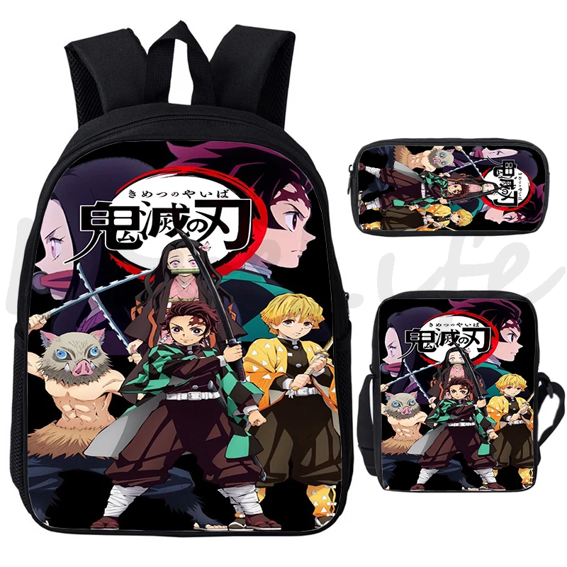 3pcs Set Anime Kimetsuno Yaiba Schoolbag 3D Print Bookbag Boys Girls School Bags Demon Slayer Backpack Student Cartoon Mochila