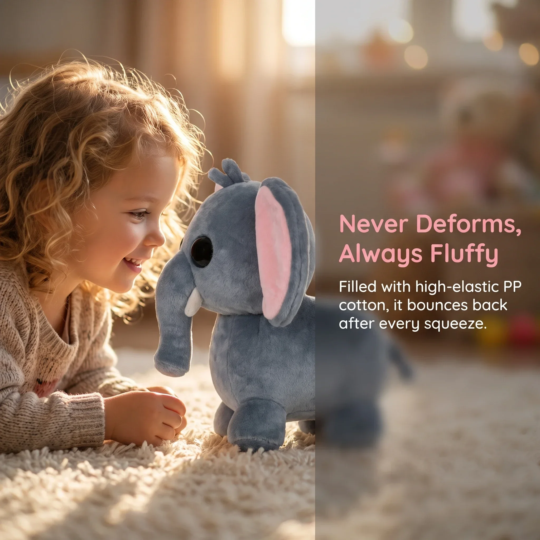 20cmSoft Big Eyes Grey Elephant Stuffed Animal Cute Plush Elephant with Pink Inner Ears Bedroom Decor Kids Birthday Holiday Gift
