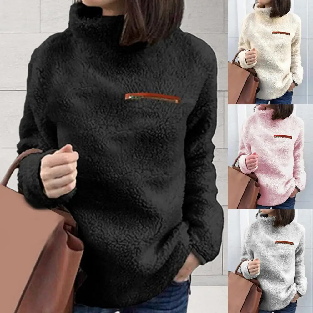 

Women Blouse Solid Color Jacket Top Plush Autumn Winter Jacquard Sweater Loose Windproof Pullover Loose Sweatshirt For Party