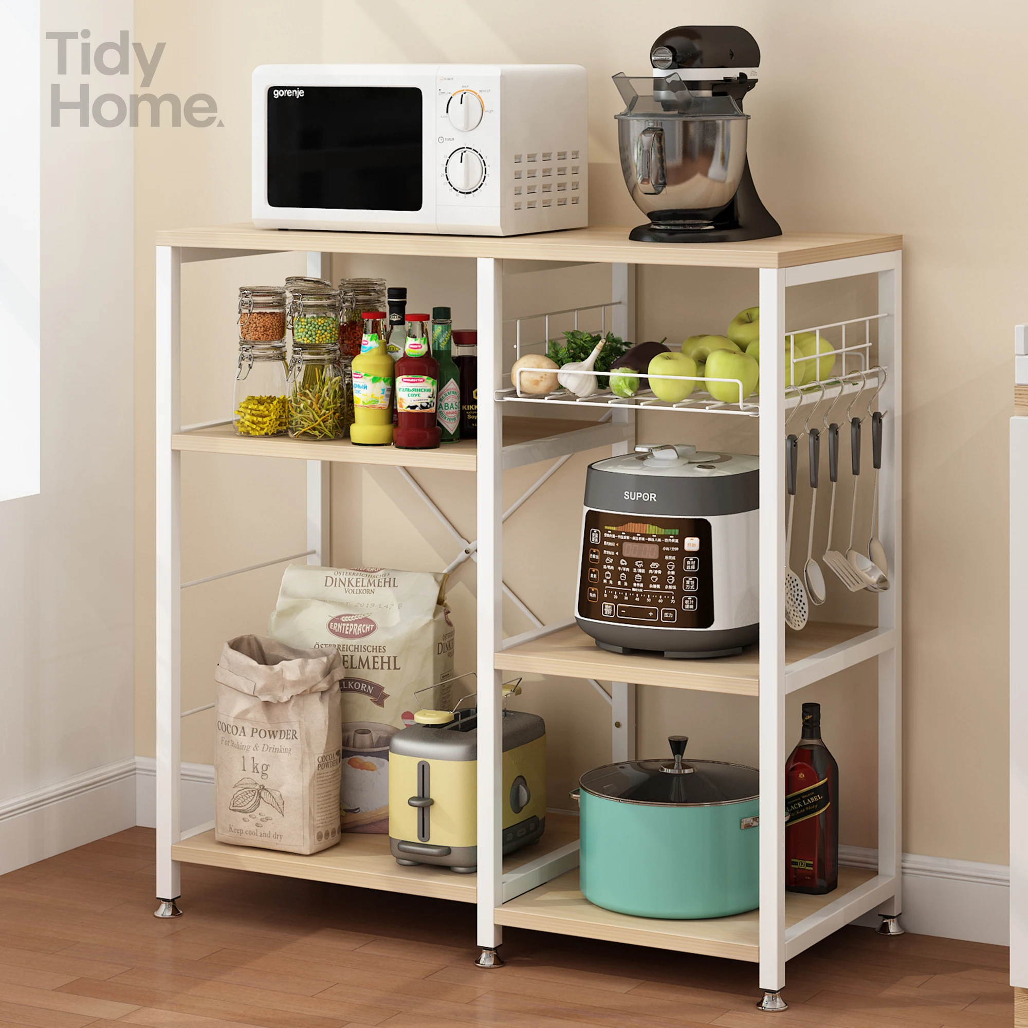 

3-Tier Kitchen Baker's Rack, Utility Microwave Oven Stand Storage Cart Workstation Shelf,Adjustable Leg Pads Design Storage rack
