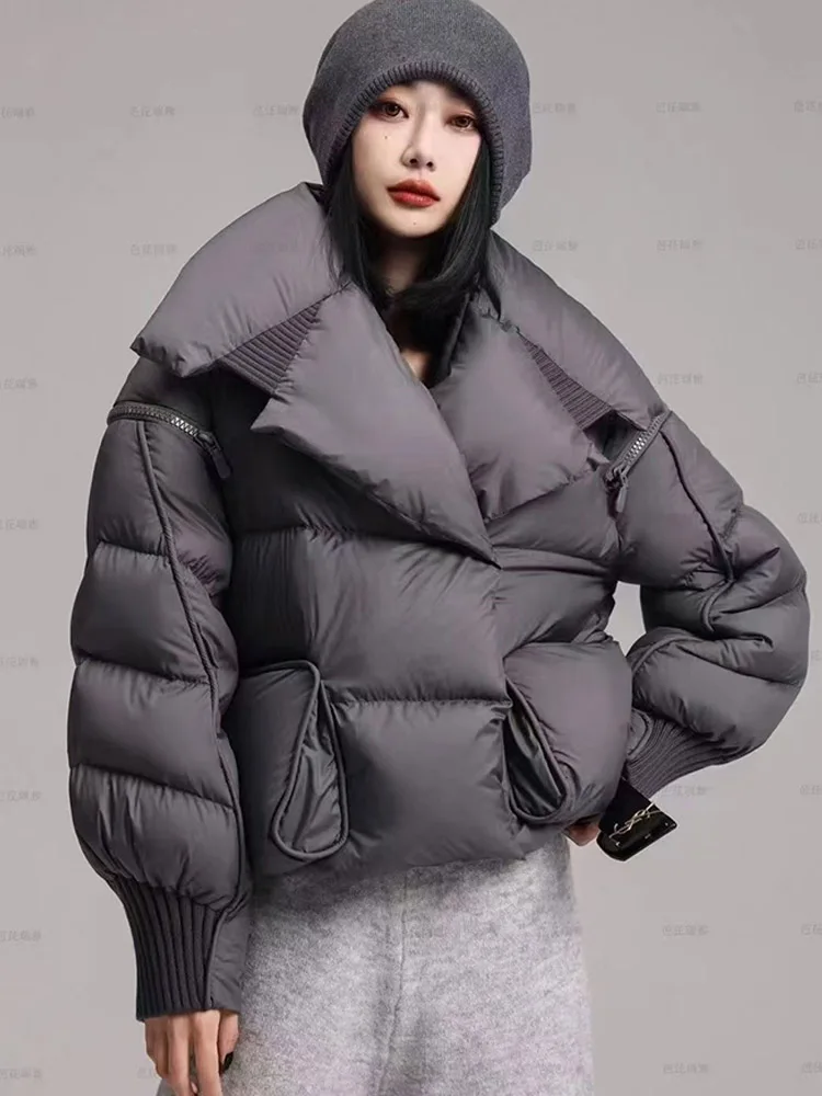2025 chaqueta acolchada de invierno para mujer, abrigo corto 90% de plumón de pato blanco, ropa de calle femenina, Parkas cálidas, prendas de vestir con mangas extraíbles