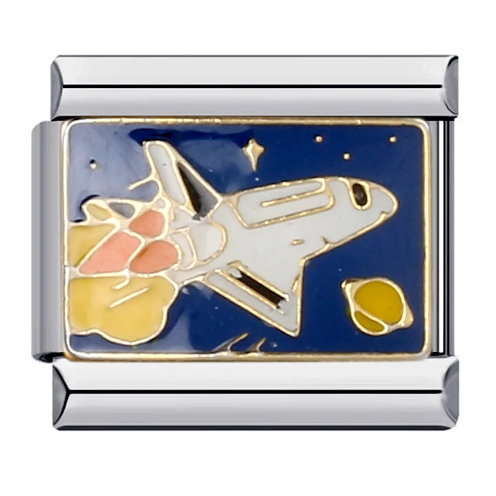 GEMOSA Colorful Glaze Spaceship Cruise Ship Car Charms Italian Links 9mm Bracelets Bangle Stainless Steel DIY Making Jewelry