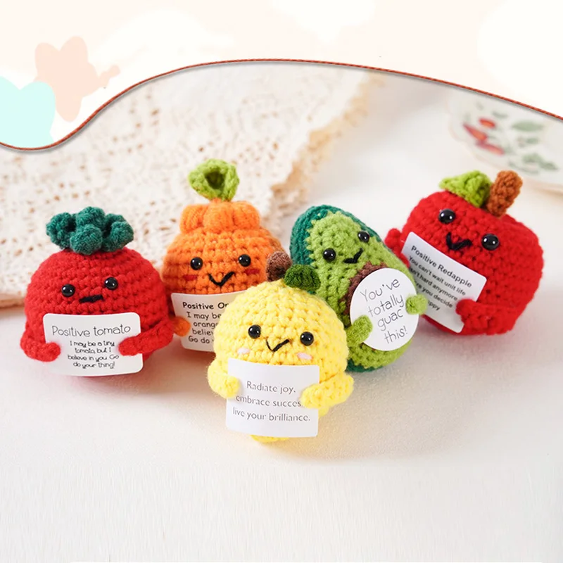 Positive Energy Crochet Ornament Home Room Decoration Handmade Knitted Fruits Vegetables Decoration Offices Desktop Gifts