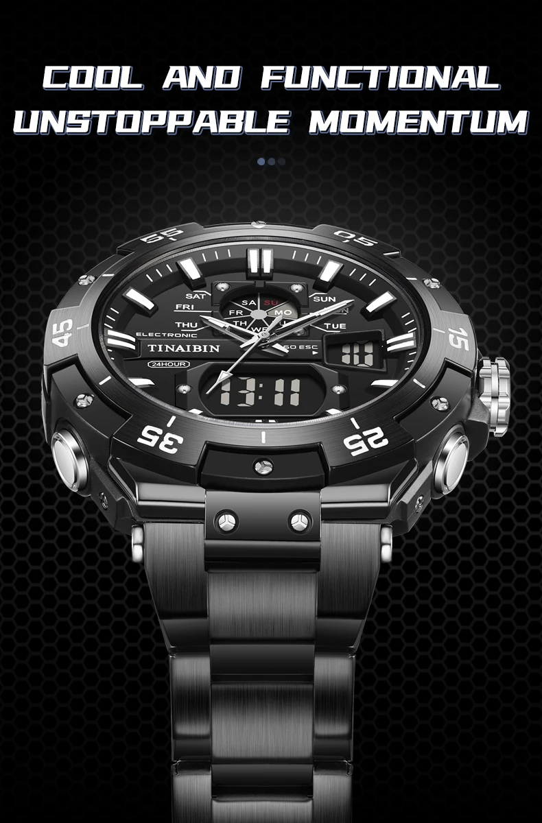 นาฬิกาข้อมืออิเล็กทรอนิกส์สำหรับผู้ชายสายรัดข้อมือแบบดิจิทัลสแตนเลสสตีลกีฬาทหารนาฬิกาข้อมือแบบผ้า