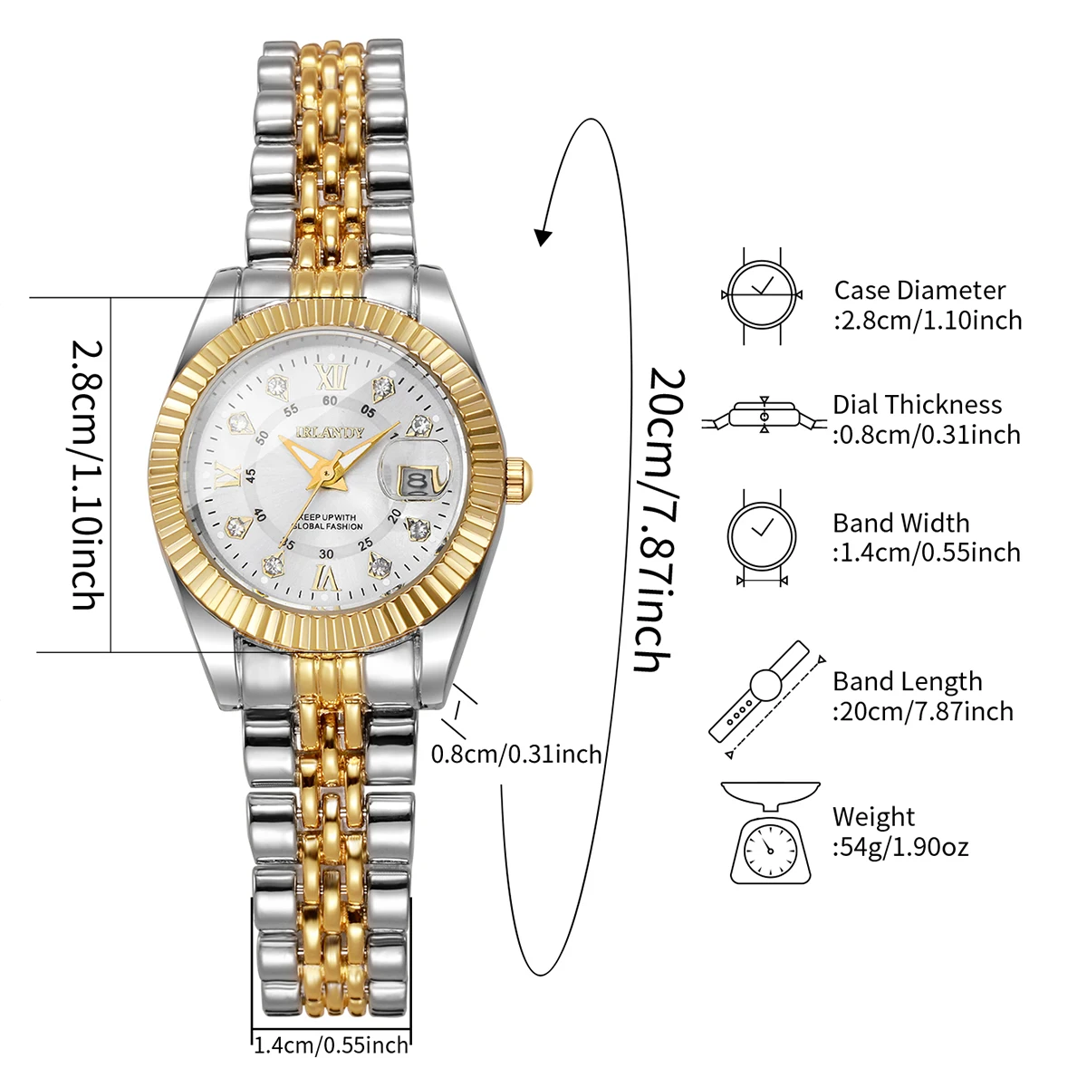 Modische Damen-Quarzuhr mit Roma-Zifferblatt, Strass, Edelstahl, Kalender, Armbanduhren, Reloj Mujer, Geschenk (ohne Box) – Detail 23