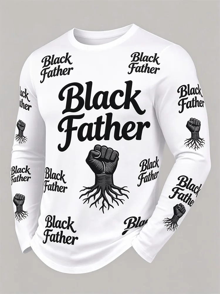 Men's Black Father Fist Roots Long Sleeve T-Shirt African American Dad Father's Day Gift Graphic Tee Pullover Tops Pink Peach