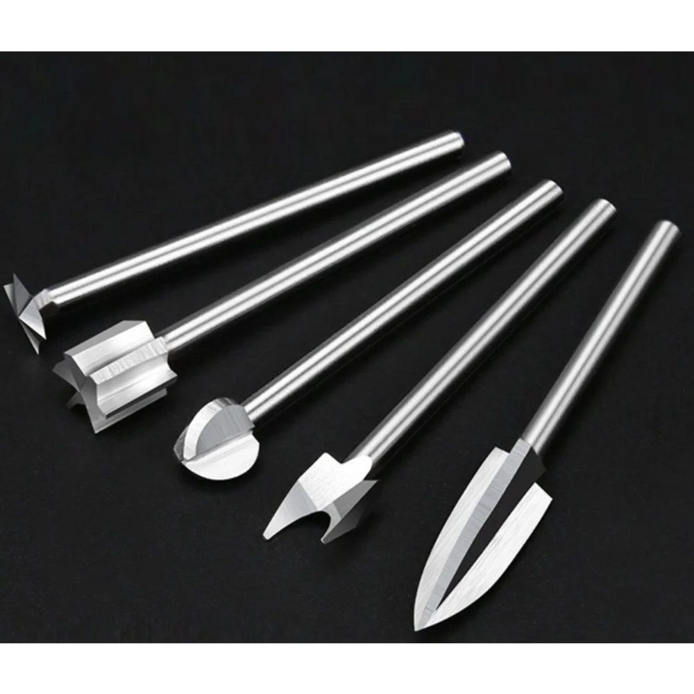 VEHO-5PCS Wood Engraving Drill Bit Set,Milling Cutters Steel Sharp Edges Woodworking Drilling Tools Wood Carving Knives
