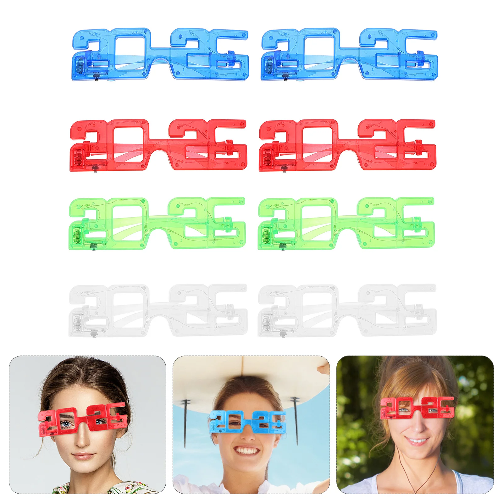 

8 шт. мигающие новогодние очки 2026 со светодиодной подсветкой, пластиковые очки для выпускной вечеринки, ночного клуба, светящийся в темноте реквизит для праздника