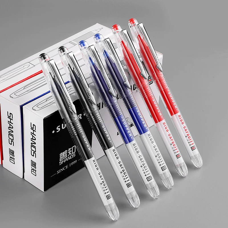 

12 шт., черная, красная, синяя гелевая ручка 0,5 мм, нейтральная шариковая ручка с металлическим зажимом, сверхдлинная ручка для письма