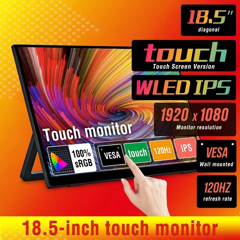 Anmite 18.5' Portable TouchScreen Monitor 120Hz 100% SRGB With Screen Holder Stand For Laptop Phone Xbox PS4 PS5 Switch