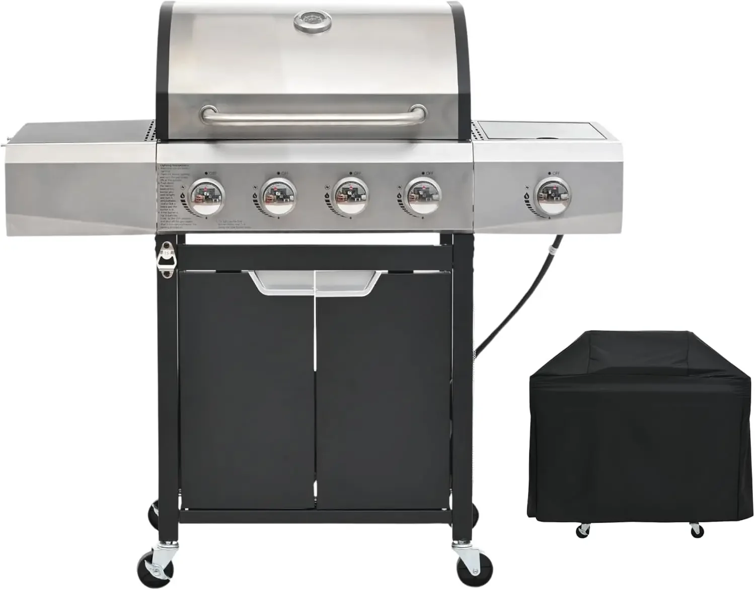 

Propane Grill 4 Burner Barbecue Grill Stainless Steel Gas Grill with Side Burner and Cover for Outdoor BBQ, Camping