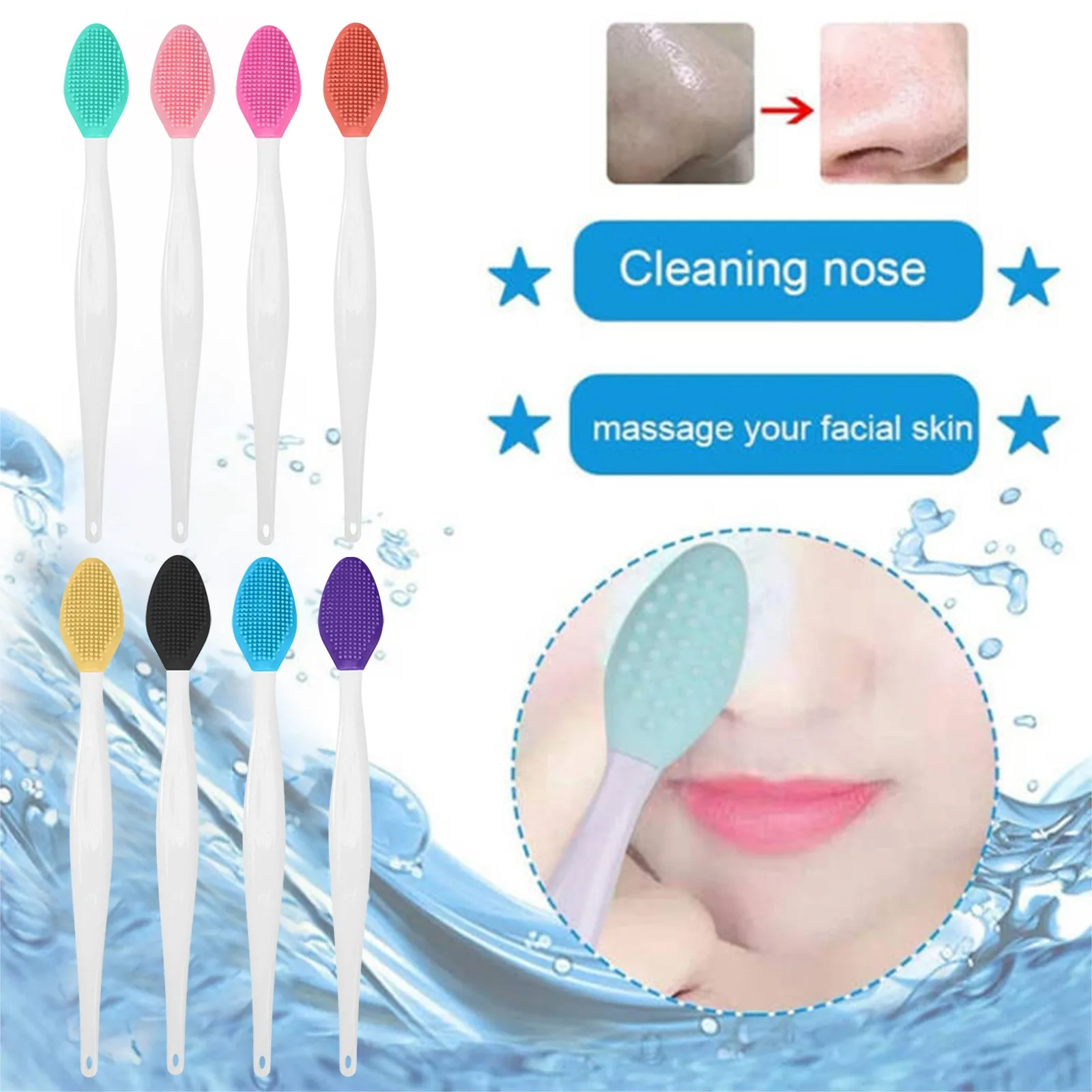 فرشاة الأنف على الوجهين، فرشاة الوجه، عصا تنظيف الوجه، فرشاة مكياج ناعمة لإزالة شحم الرؤوس السوداء، قابلة لإعادة الاستخدام