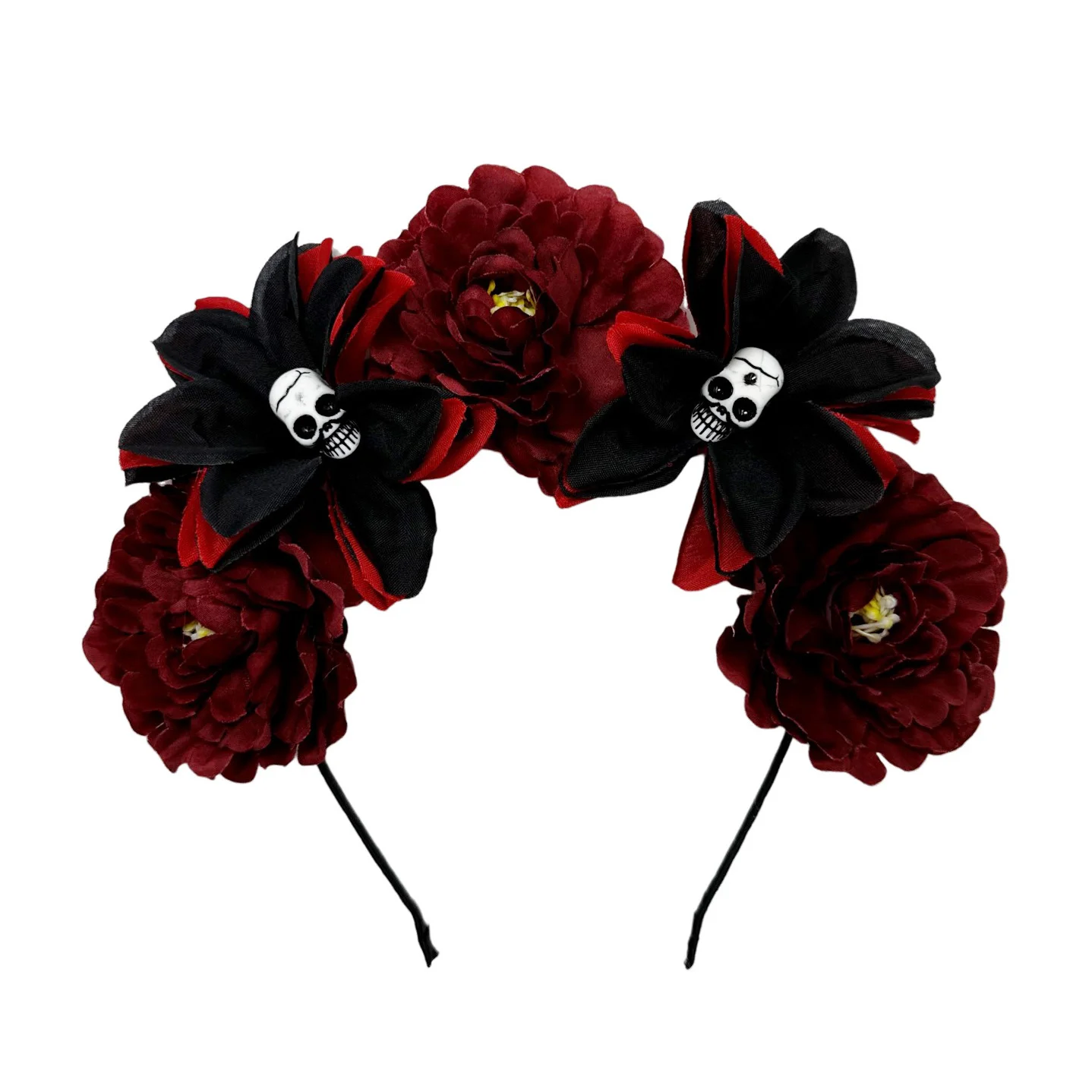 Ein Gotischer Haarschmuck für Damen - Doppeltes Totenkopf- und Zucker-Schädel-Design, Ideal als Kopfschmuck für den Tag der Toten – Detail 13
