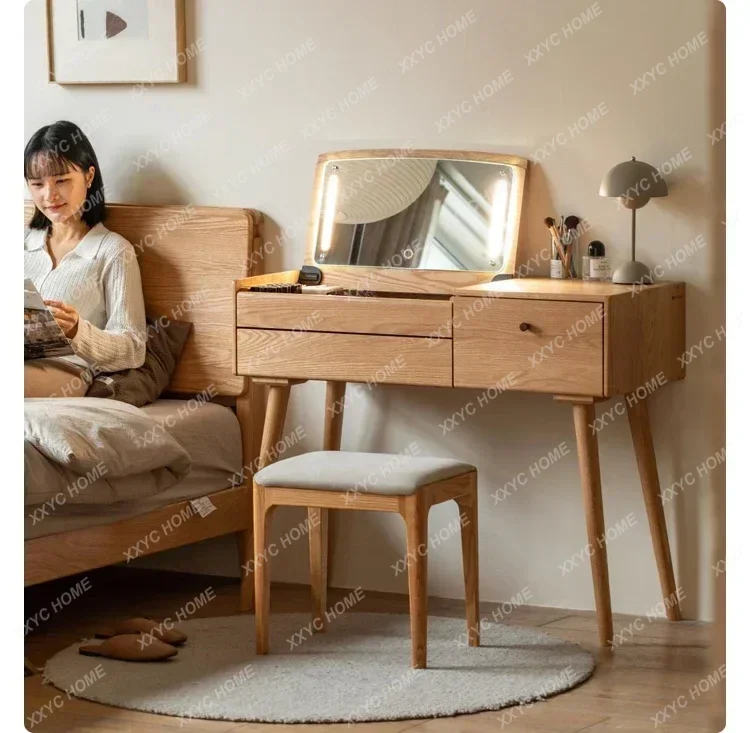 SSAC Dressing Table Wood Closets Vanity Table Drawers Makeup LED Mirror Chair Tall Vintage Cosmetics Penteadeira Postmodern Furn