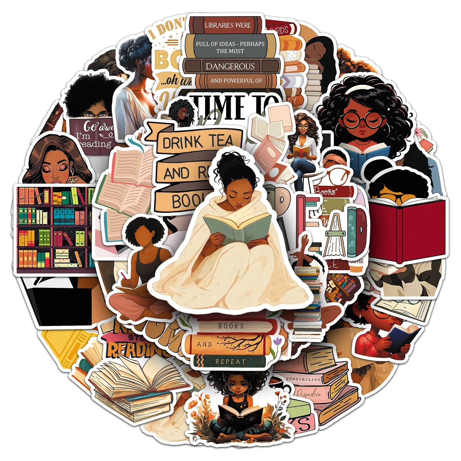 

50PCS Black Girls Bookish Stickers for Bookworm Reading Stickers Book Lover Scrapbooking Supplies Junk Journal Decals