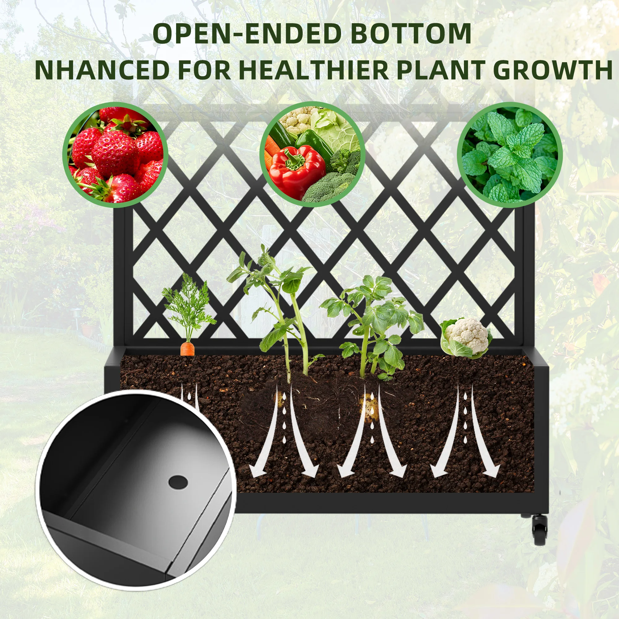 6 ft. H x 3 ft. W Metal Planter Box privacy screen Garden Bed with Trellis and Wheels - Black view 6